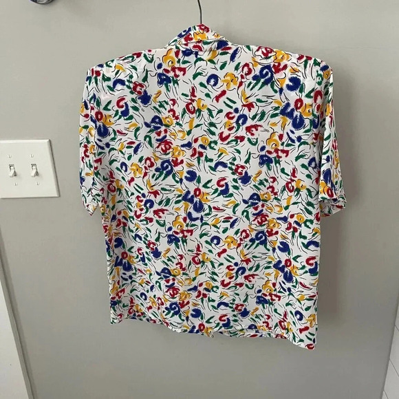 Vintage: Petite Impressions 90s Colorful White Floral Button Up - Size 4 - Picture 9 of 16